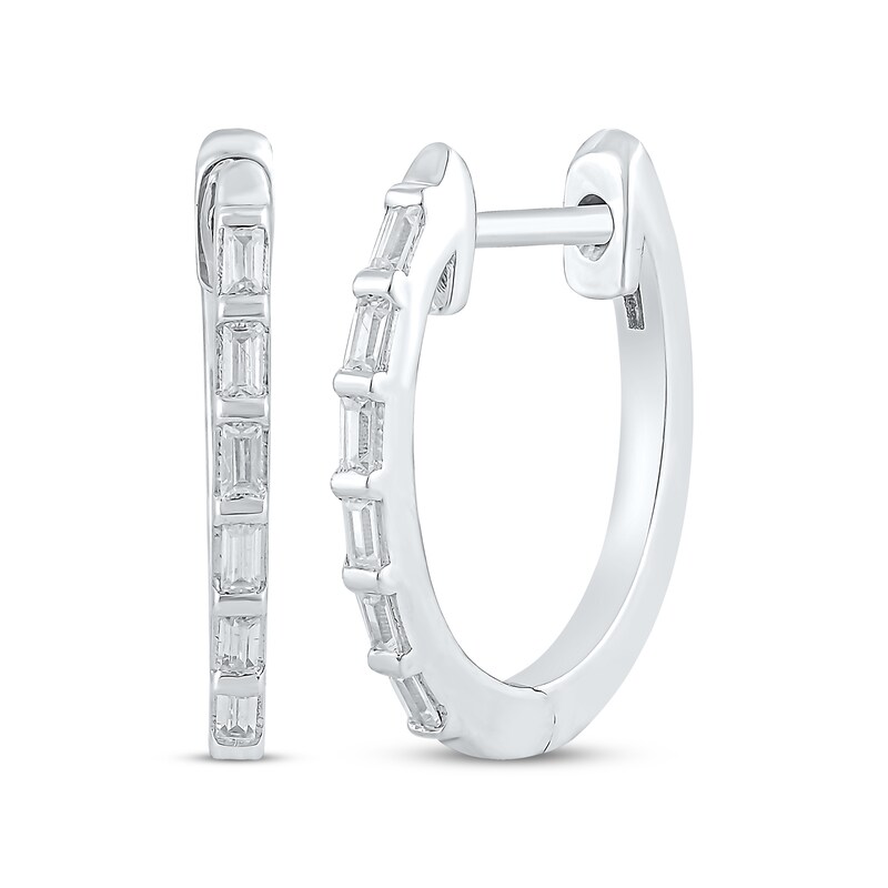 Main Image 1 of Baguette-Cut Diamond Hoop Earrings 1/5 ct tw 10K White Gold