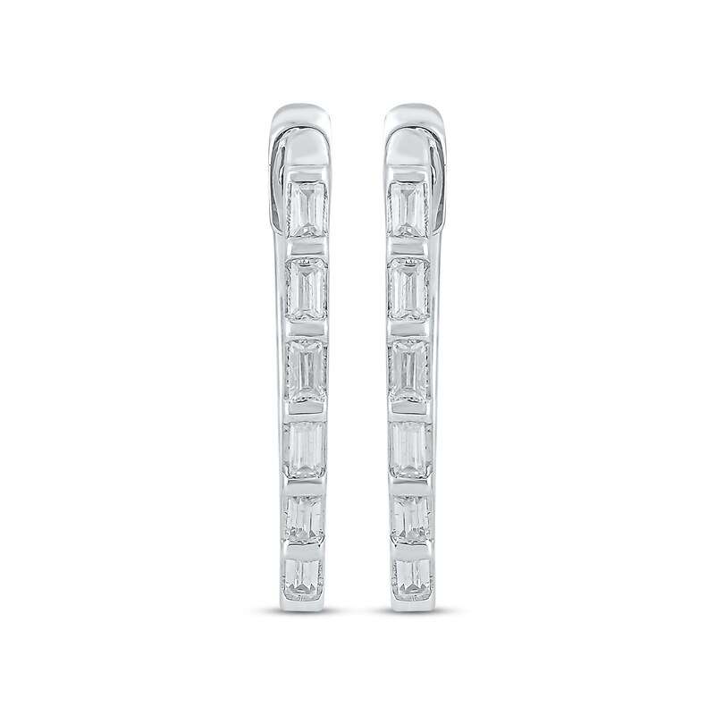 Main Image 2 of Baguette-Cut Diamond Hoop Earrings 1/5 ct tw 10K White Gold