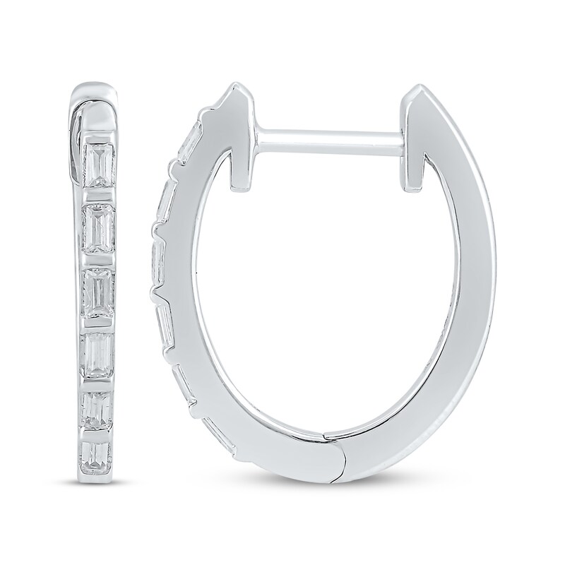 Main Image 3 of Baguette-Cut Diamond Hoop Earrings 1/5 ct tw 10K White Gold
