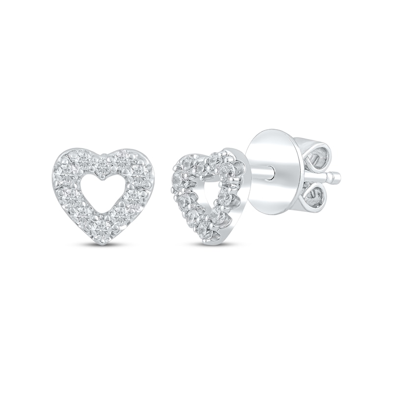 Main Image 1 of Diamond Open Heart Stud Earrings 1/6 ct tw 10K White Gold