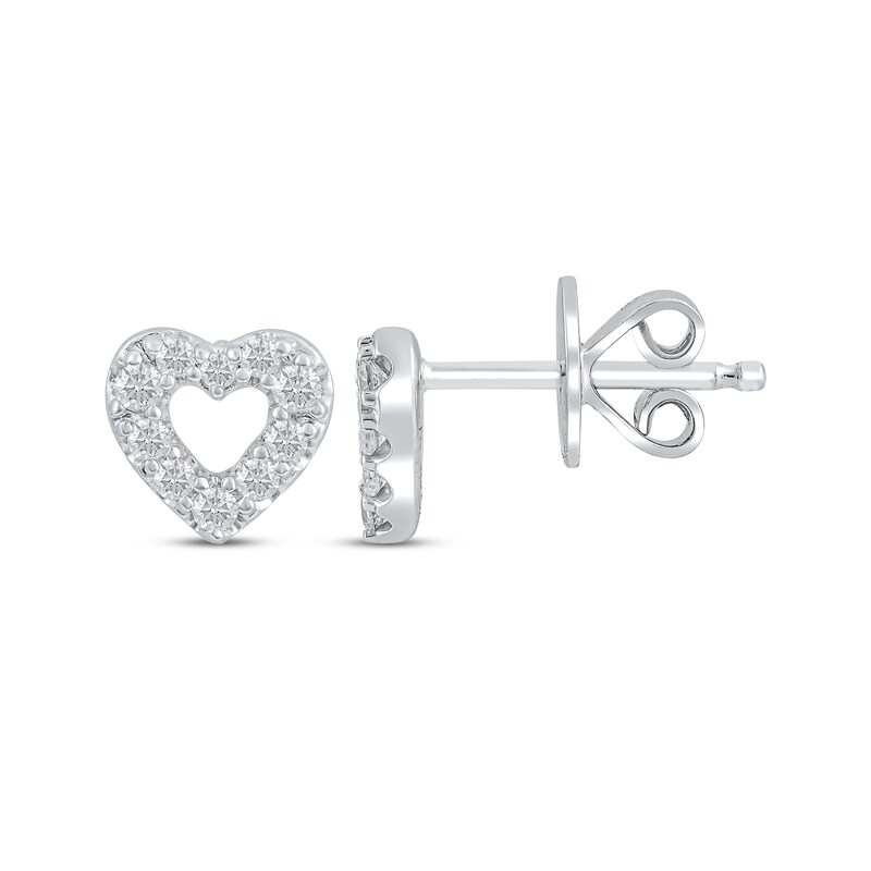 Main Image 3 of Diamond Open Heart Stud Earrings 1/6 ct tw 10K White Gold