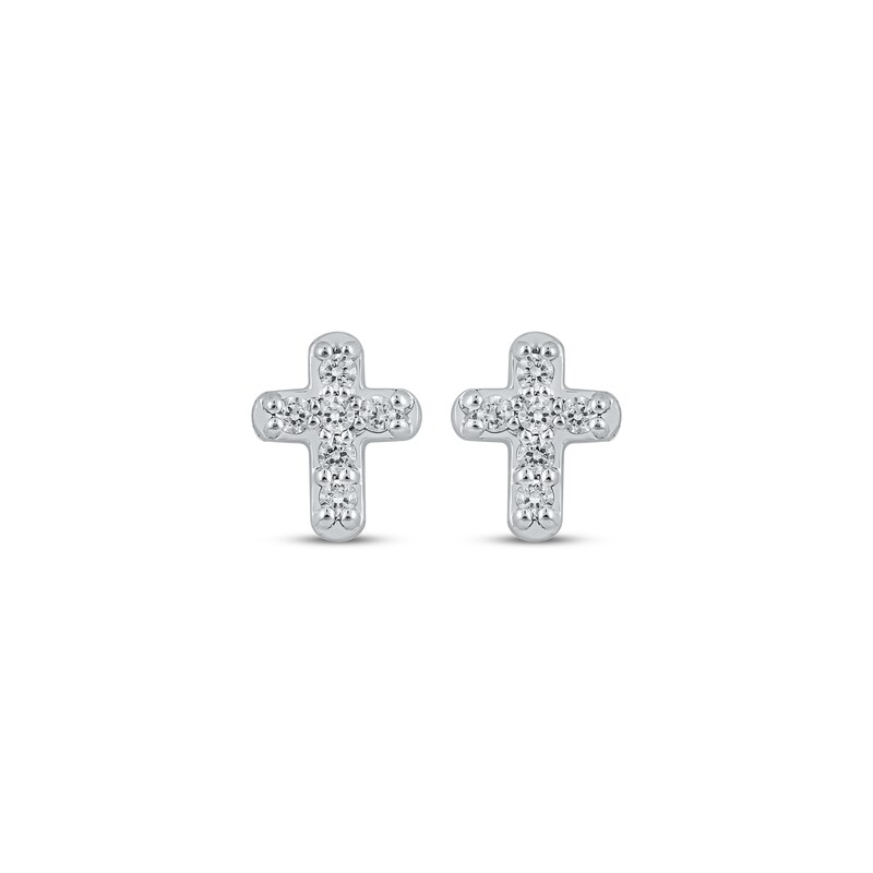 Main Image 2 of Diamond Cross Stud Earrings 1/20 ct tw 10K White Gold