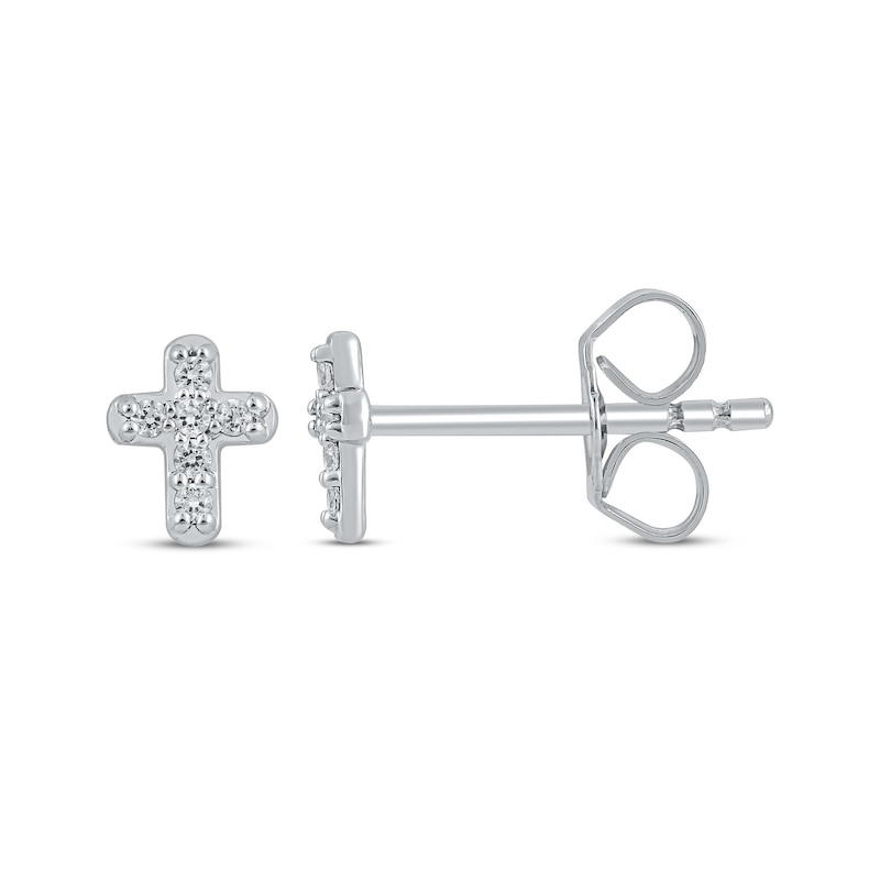 Main Image 3 of Diamond Cross Stud Earrings 1/20 ct tw 10K White Gold
