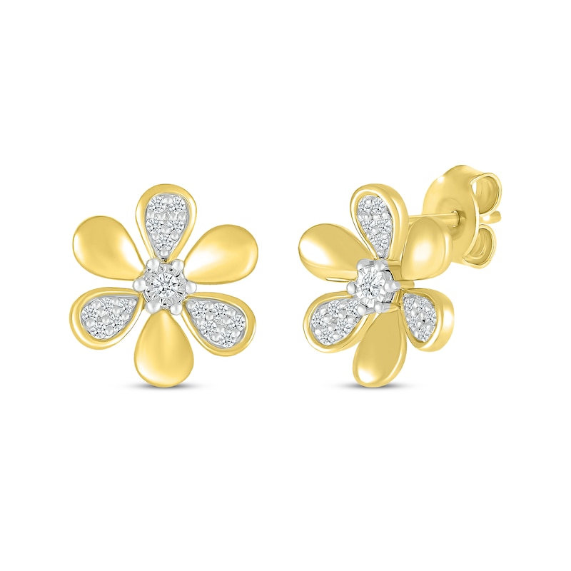 Main Image 1 of Diamond Flower Earrings 1/10 ct tw 10K Yellow Gold