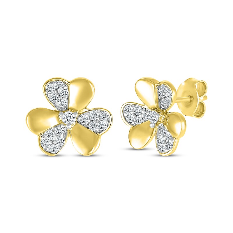 Main Image 1 of Diamond Clover Stud Earrings 1/5 ct tw 10K Yellow Gold