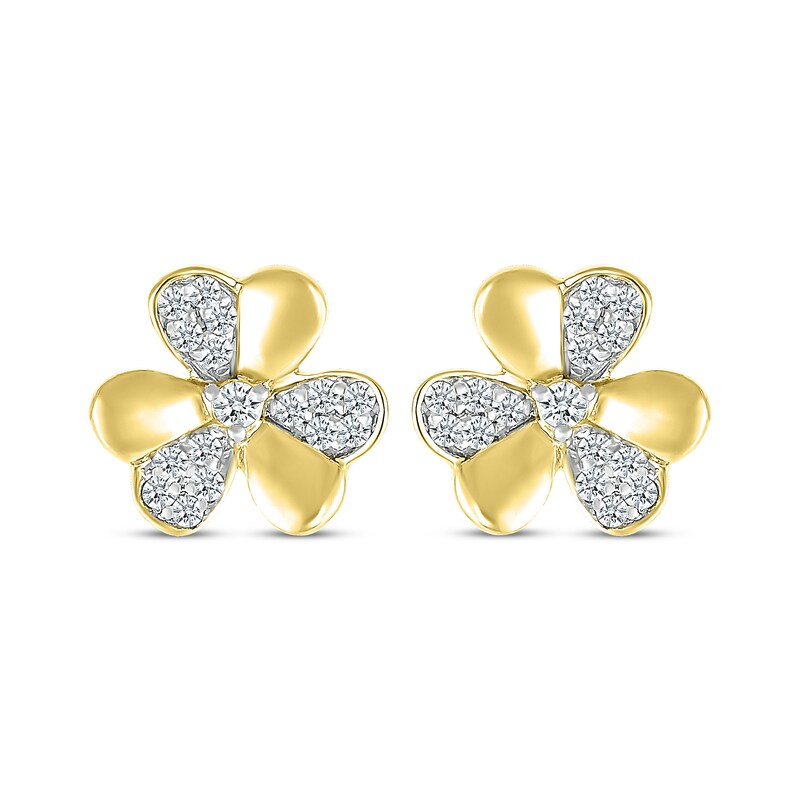 Main Image 2 of Diamond Clover Stud Earrings 1/5 ct tw 10K Yellow Gold