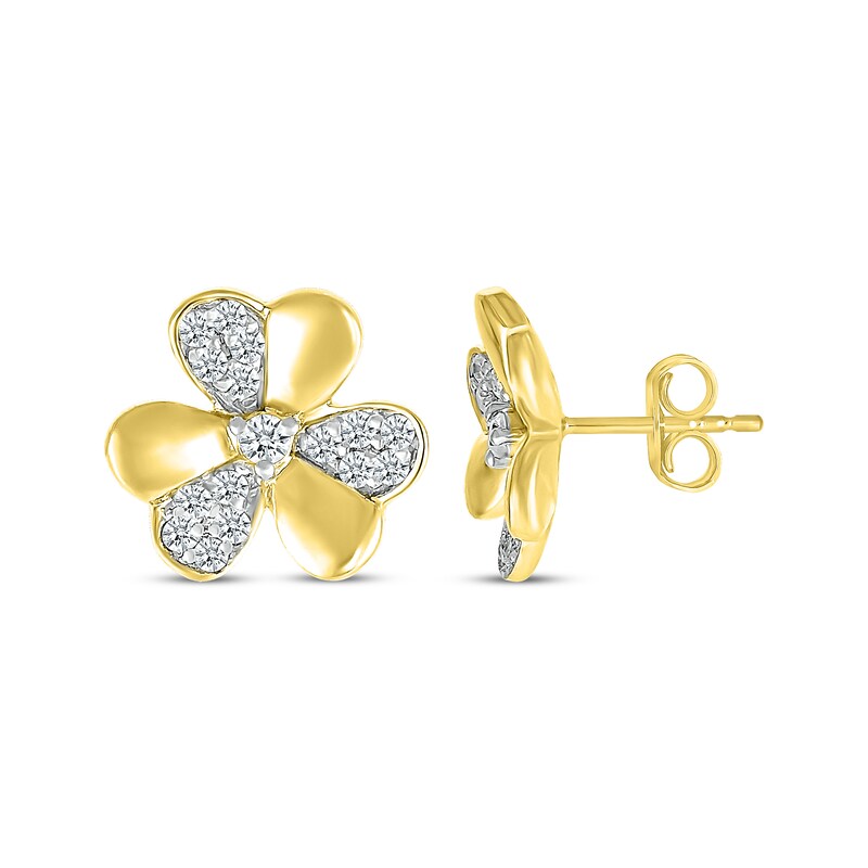 Main Image 3 of Diamond Clover Stud Earrings 1/5 ct tw 10K Yellow Gold