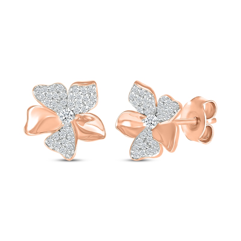Main Image 1 of Diamond Flower Stud Earrings 1/4 ct tw 10K Rose Gold