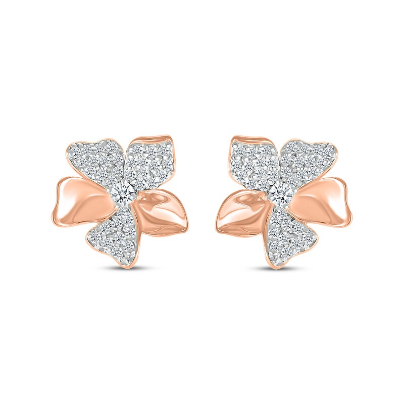 Main Image 2 of Diamond Flower Stud Earrings 1/4 ct tw 10K Rose Gold