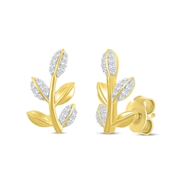 Diamond Leaf Stud Earrings 1/8 ct tw 10K Yellow Gold
