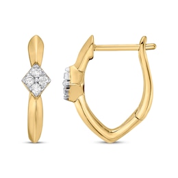 Diamond Inset Square Frame Hoop Earrings 1/10 ct tw 10K Yellow Gold