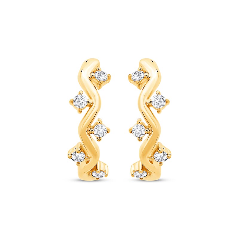 Main Image 2 of Diamond Zigzag Hoop Earrings 1/8 ct tw 10K Yellow Gold