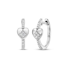 Diamond Heart Hoop Earrings 1/5 ct tw Sterling Silver
