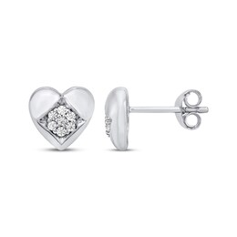 Diamond Inset Heart Stud Earrings 1/8 ct tw Sterling Silver