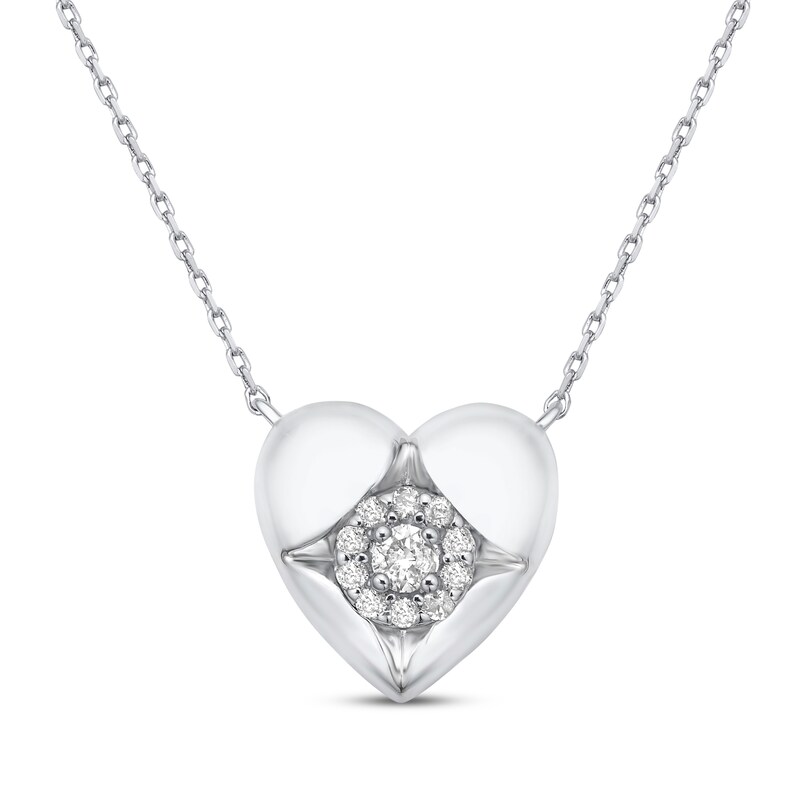 Main Image 1 of Diamond Inset Heart Necklace 1/8 ct tw Sterling Silver 17.5&quot;