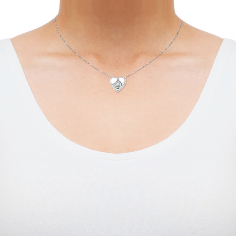 Main Image 2 of Diamond Inset Heart Necklace 1/8 ct tw Sterling Silver 17.5&quot;