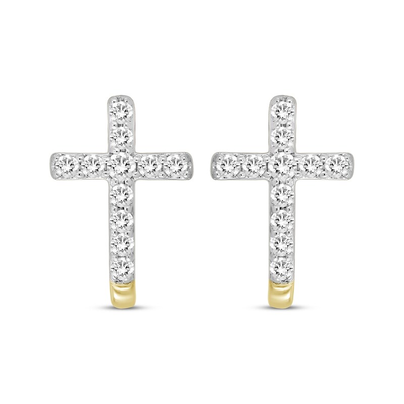Main Image 2 of Diamond Curved Cross Earrings 1/6 ct tw 10K Yellow Gold 18"