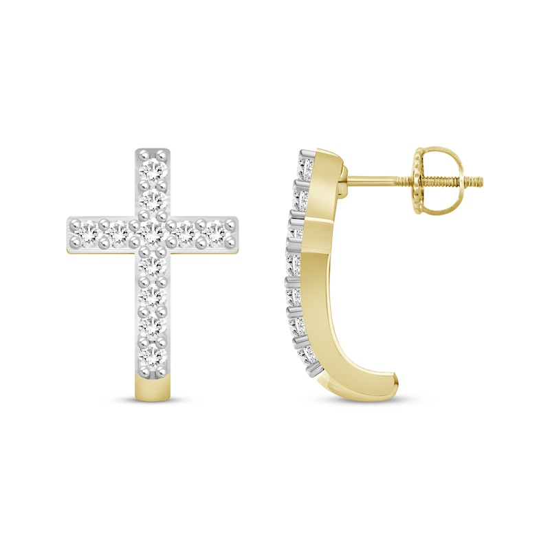Main Image 3 of Diamond Curved Cross Earrings 1/6 ct tw 10K Yellow Gold 18"