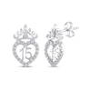 Thumbnail Image 1 of Diamond Quinceañera Heart with Crown Stud Earrings 1/6 ct tw 10K White Gold