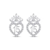 Thumbnail Image 1 of Diamond Quinceañera Heart with Crown Stud Earrings 1/6 ct tw 10K White Gold