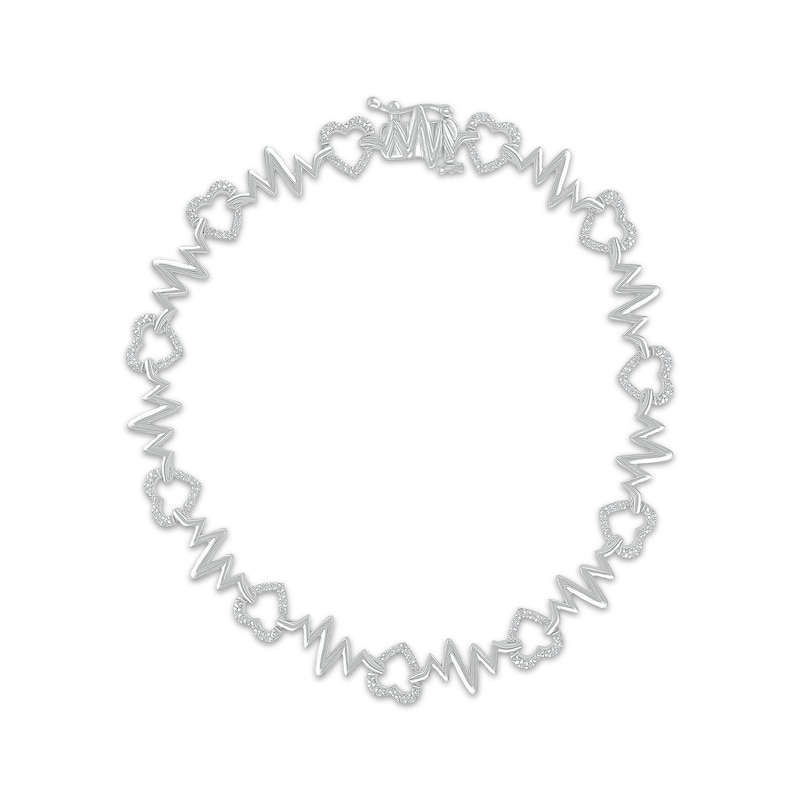 Main Image 1 of Diamond Heartbeat & Heart Link Bracelet 1/5 ct tw Sterling Silver 7.5"