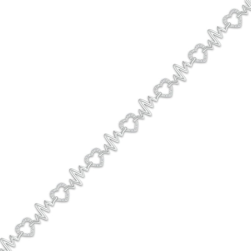 Main Image 2 of Diamond Heartbeat & Heart Link Bracelet 1/5 ct tw Sterling Silver 7.5"