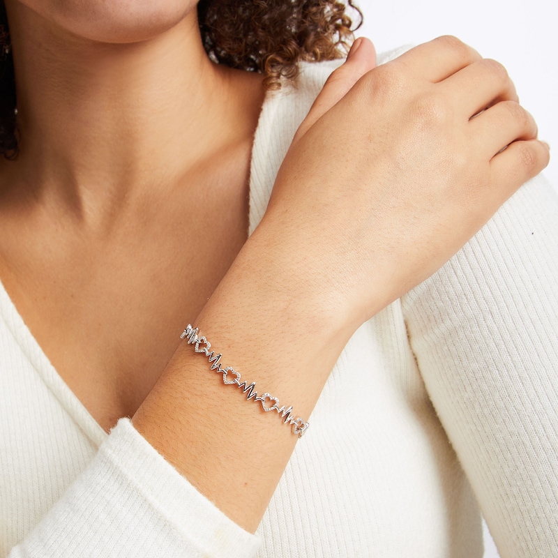 Main Image 3 of Diamond Heartbeat & Heart Link Bracelet 1/5 ct tw Sterling Silver 7.5"
