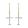 Thumbnail Image 2 of Diamond Hoop Drop Cross Earrings 1/4 ct tw 10K Yellow Gold