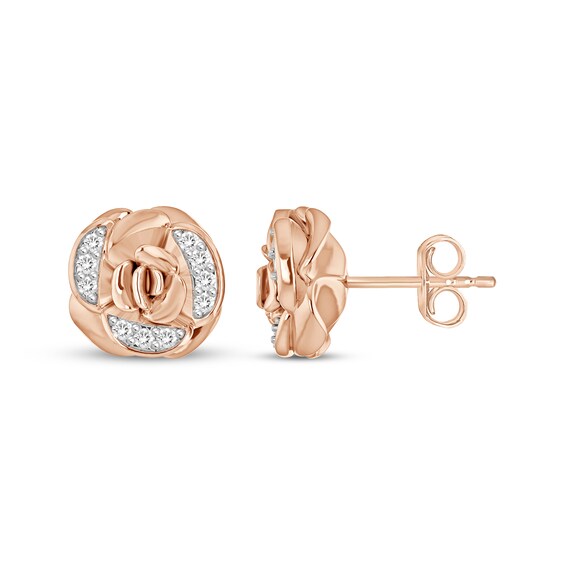 Diamond Rose Stud Earrings 1/5 ct tw 10K Rose Gold