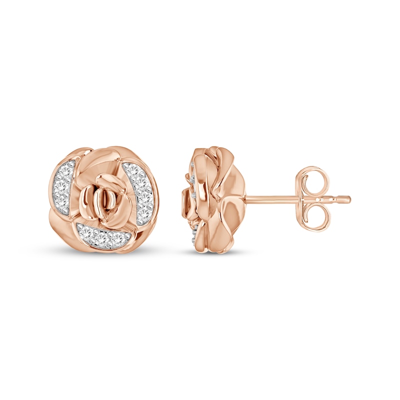 Main Image 1 of Diamond Rose Stud Earrings 1/5 ct tw 10K Rose Gold
