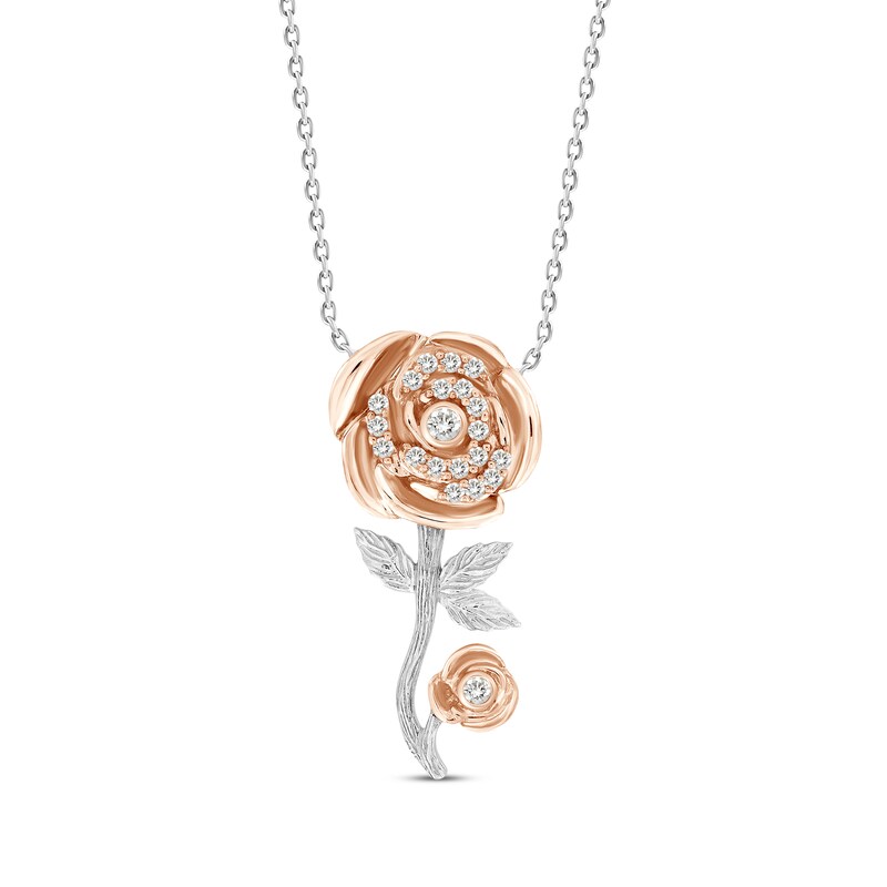 Main Image 1 of Diamond Rose Necklace 1/10 ct tw 10K Two-Tone Gold 18"