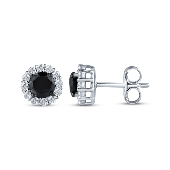 Black & White Diamond Halo Stud Earrings 1 ct tw 10K White Gold