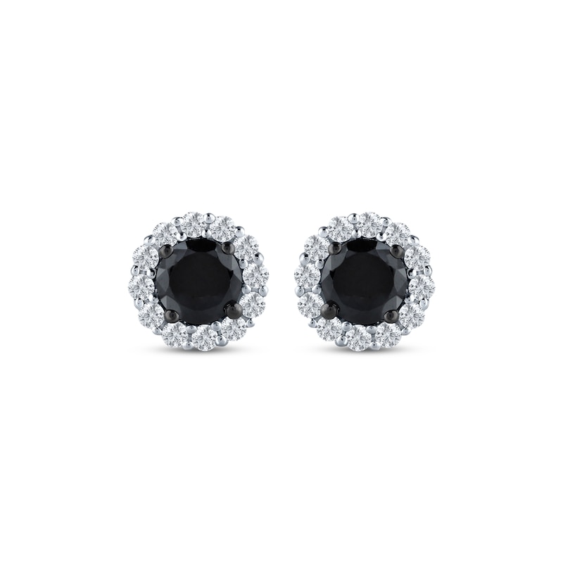 Black & White Diamond Halo Stud Earrings 1 ct tw 10K White Gold