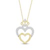 Thumbnail Image 1 of Diamond Double Heart with Crown Necklace 1/6 ct tw 10K Yellow Gold 16"