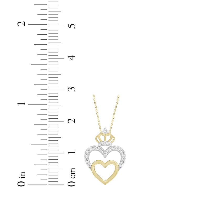 Main Image 2 of Diamond Double Heart with Crown Necklace 1/6 ct tw 10K Yellow Gold 16"