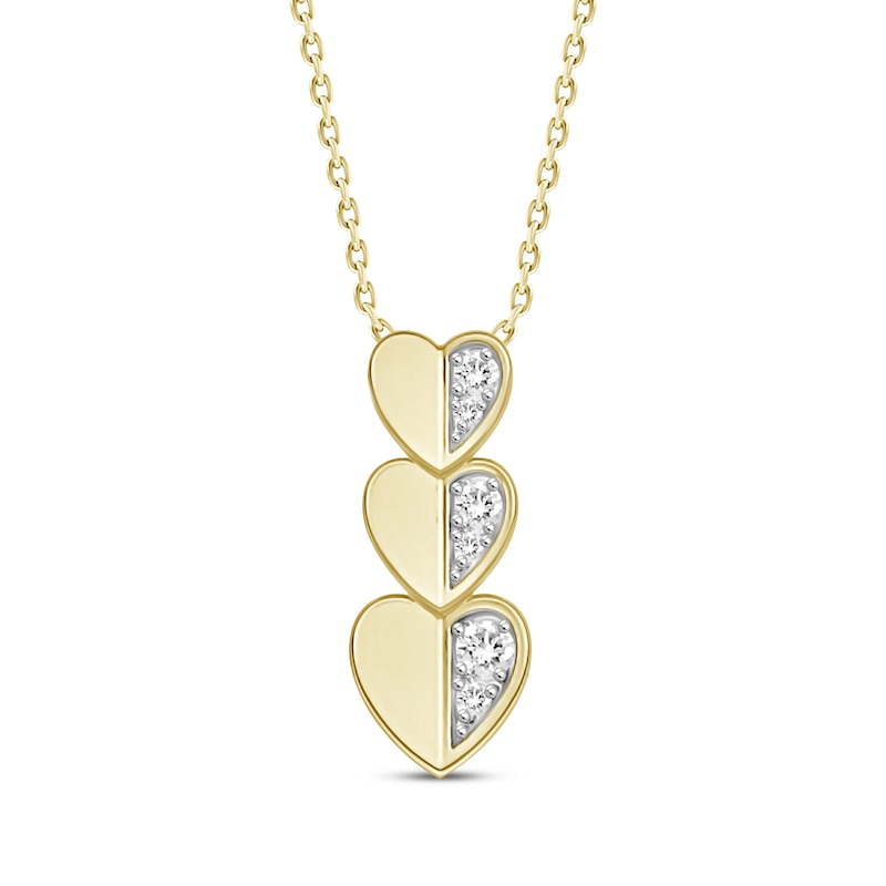 Main Image 1 of Diamond Heart Vertical Trio Necklace 1/10 ct tw 10K Yellow Gold 16"