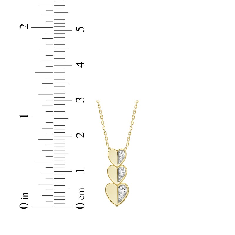 Main Image 2 of Diamond Heart Vertical Trio Necklace 1/10 ct tw 10K Yellow Gold 16"