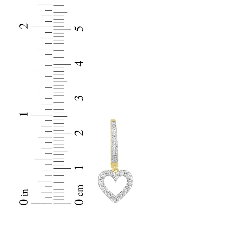 Main Image 3 of Diamond Hoop Drop Heart Earrings 1/4 ct tw 10K Yellow Gold