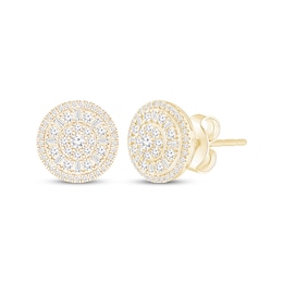 Baguette & Round-Cut Multi-Diamond Circle Stud Earrings 1 ct tw 10K Yellow Gold