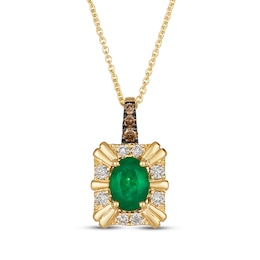 Le Vian Oval-Cut Emerald Necklace 1/5 ct tw Diamonds 14K Honey Gold 20"