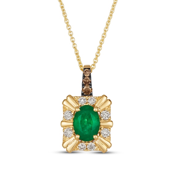 Le Vian Oval-Cut Emerald Necklace 1/5 ct tw Diamonds 14K Honey Gold 20"