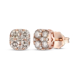 Le Vian Multi-Diamond Cushion Stud Earrings 3/4 ct tw 14K Strawberry Gold