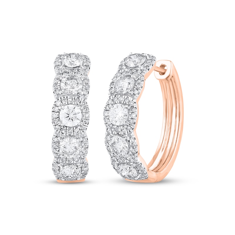 Main Image 1 of Diamond Halo Hoop Earrings 2 ct tw 10K Rose Gold