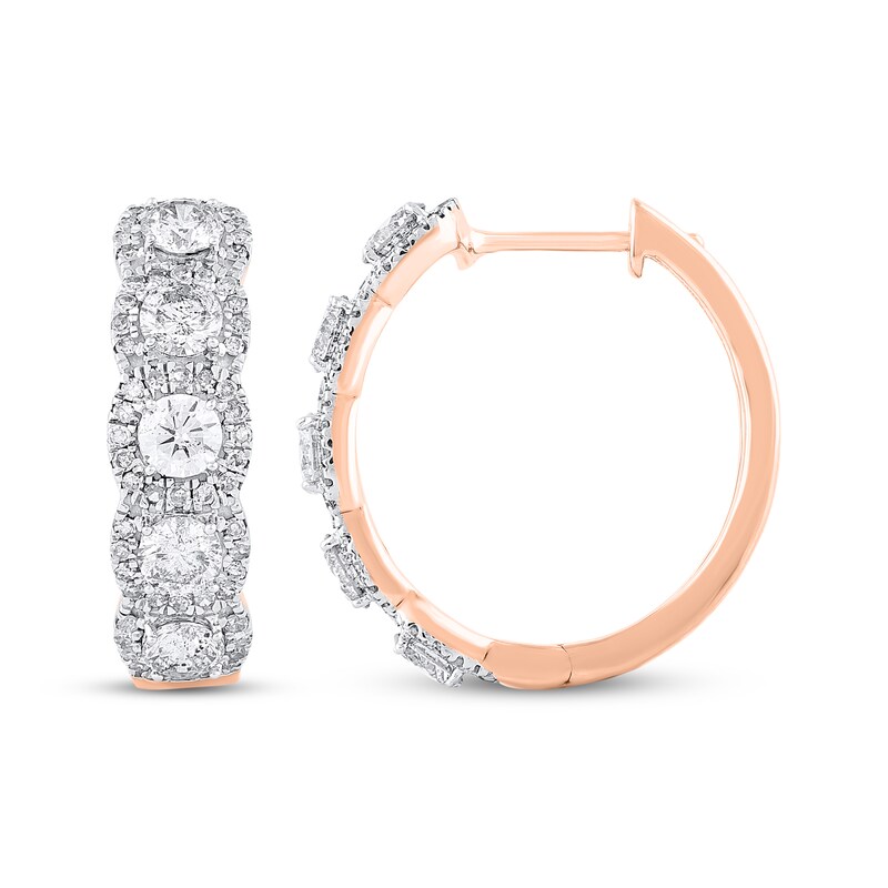 Main Image 3 of Diamond Halo Hoop Earrings 2 ct tw 10K Rose Gold