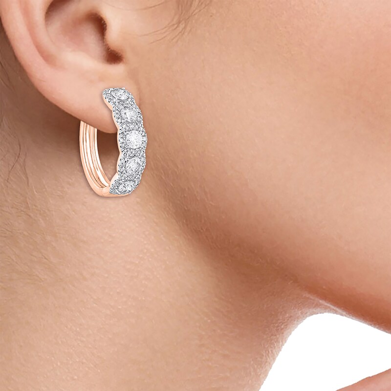 Main Image 4 of Diamond Halo Hoop Earrings 2 ct tw 10K Rose Gold