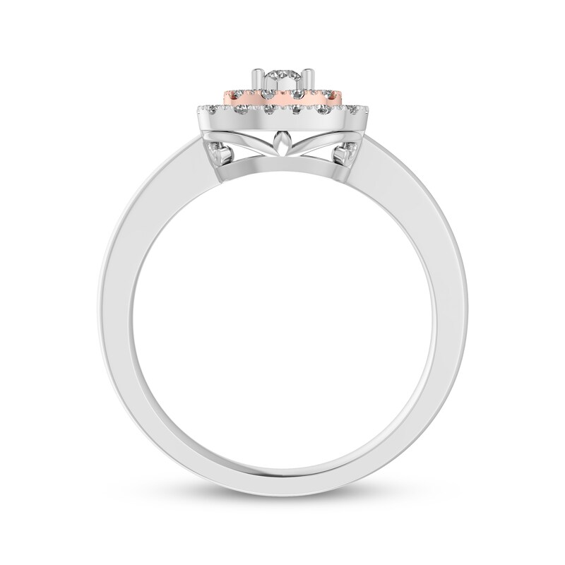 Diamond Double-Halo Fashion Ring 1/5 ct tw 10K Rose Gold & Sterling Silver