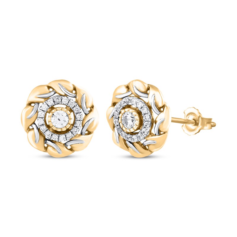 Main Image 1 of Diamond Halo Stud Earrings 1/3 ct tw 10K Yellow Gold