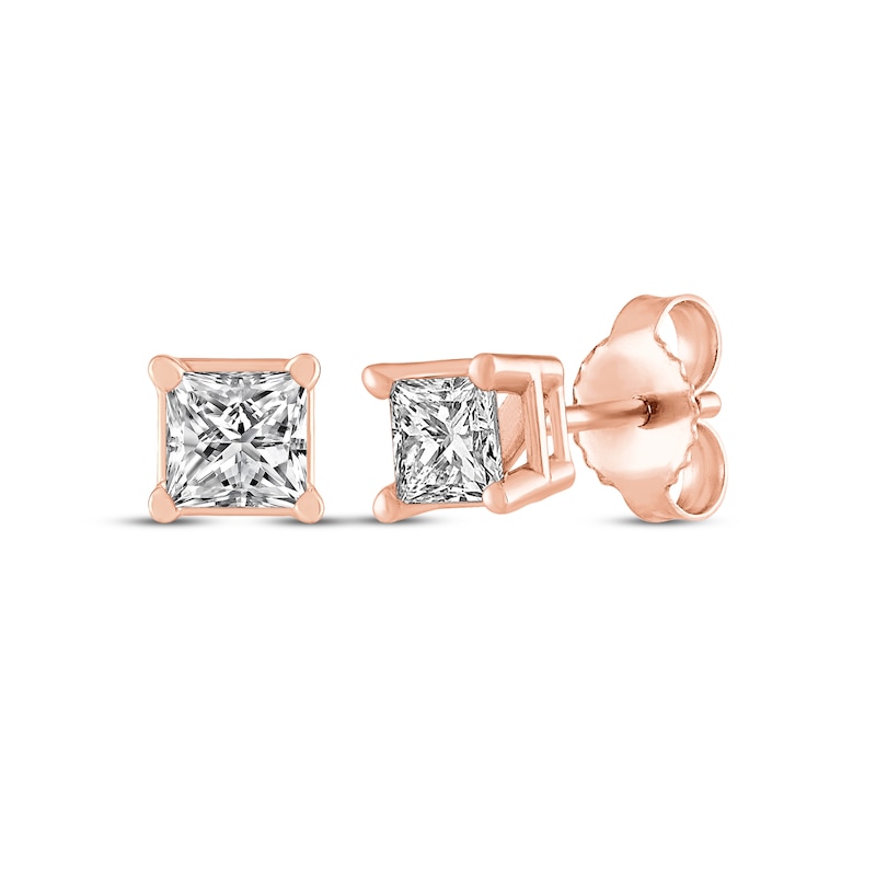 Main Image 1 of Princess-Cut Diamond Solitaire Stud Earrings 1/4 ct tw 14K Rose Gold (J/I3)