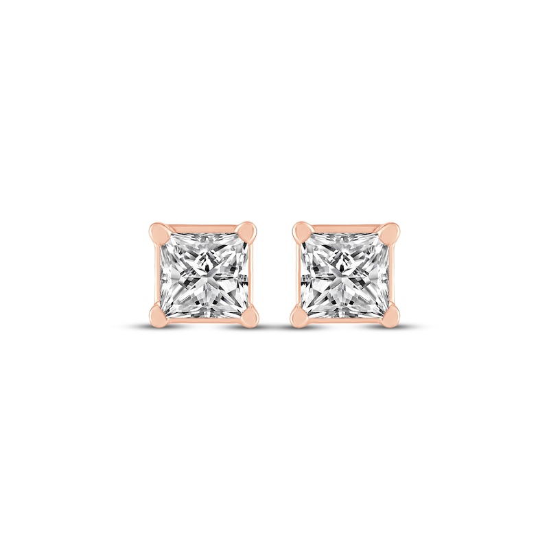 Main Image 2 of Princess-Cut Diamond Solitaire Stud Earrings 1/4 ct tw 14K Rose Gold (J/I3)