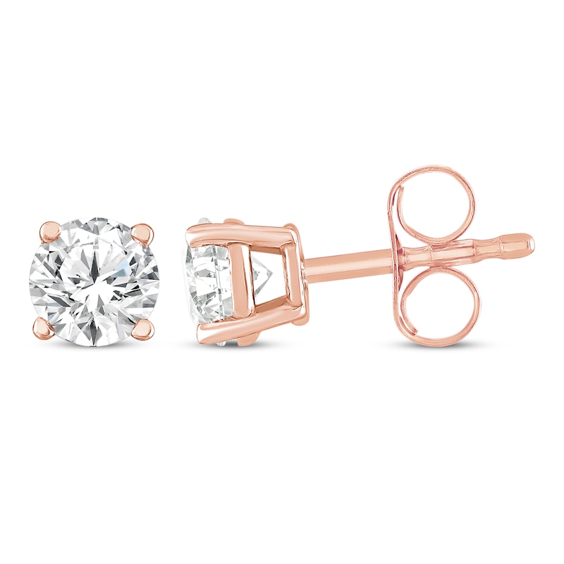 Main Image 3 of Round-Cut Diamond Solitaire Stud Earrings 1/2 ct tw 14K Rose Gold (J/I3)